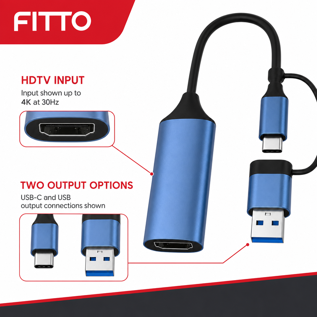 72 Pieces USB-C to HDTV Video Capture Adapters, 4K 30Hz Input, USB and Type-C Output