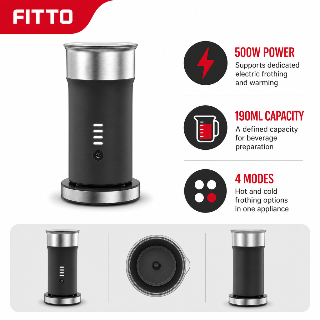 48 Pieces Electric Milk Frother and Steamer, 500W, 190ml, 4 Modes, Hot and Cold Frothing