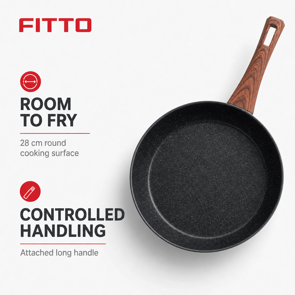 72 Pieces Non-Stick Frying Pan, 28 cm, Black Round Cookwares with Long Handle
