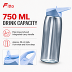 96 Pieces Sports Water Bottles with Flip Straw and Carry Handle, 750 ml