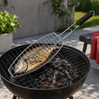 96 Pieces Silver Fish Grill Basket With Plastic Handle, 64 × 36 × 15 cm, 1 Piece