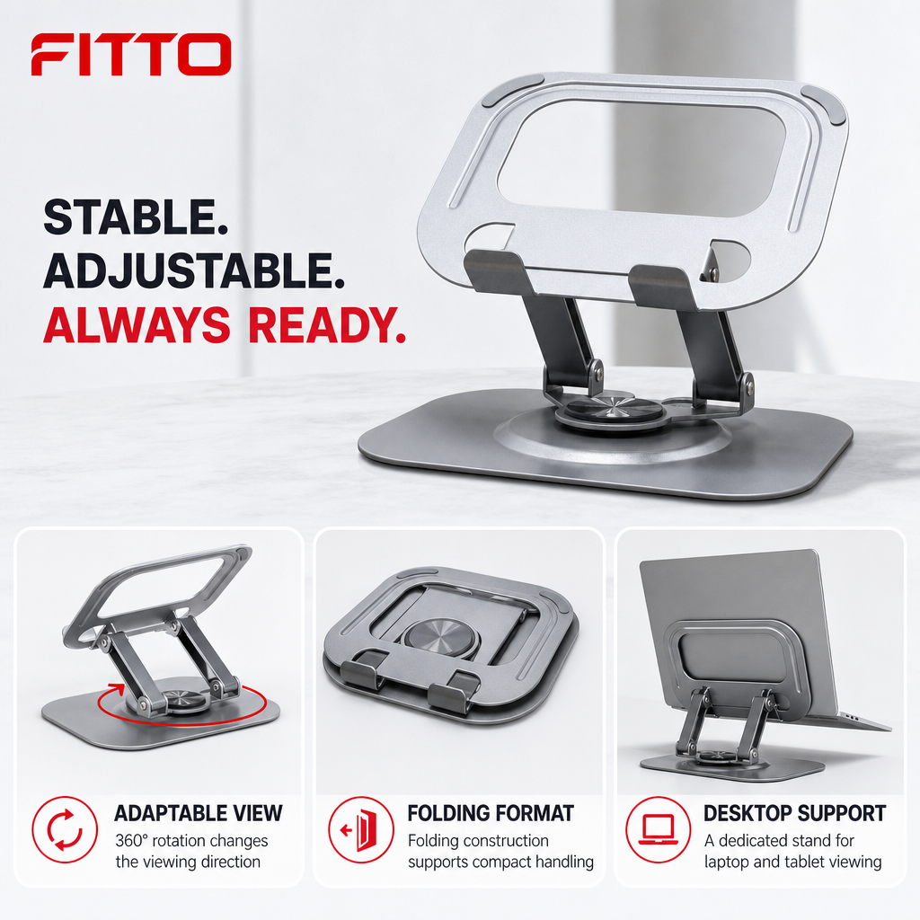 96 Pieces 360° Aluminum Laptop and Tablet Stands, Foldable Rotating Desktop Holder, Silver and Black, HL-115