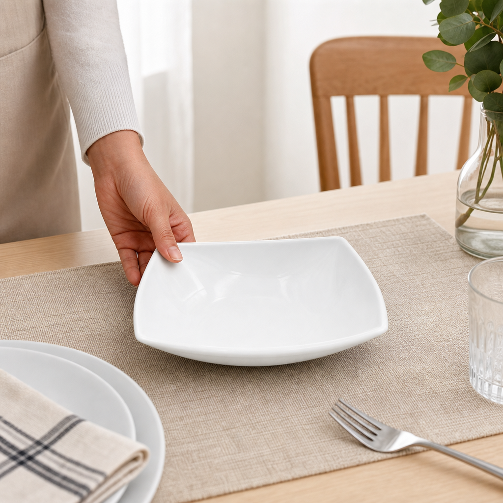 96 Pieces Bowl, White, 6.5 Inch Square Tablewares Dish for Serving and Dining