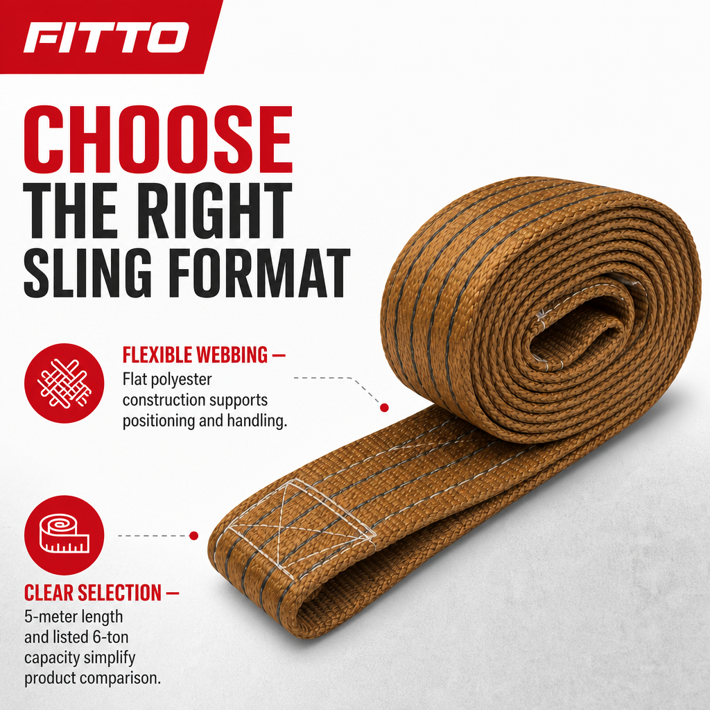 48 Pieces Polyester Flat Lift Sling Strap, 6 Ton Capacity, 5 Meter, Brown, 1 Piece