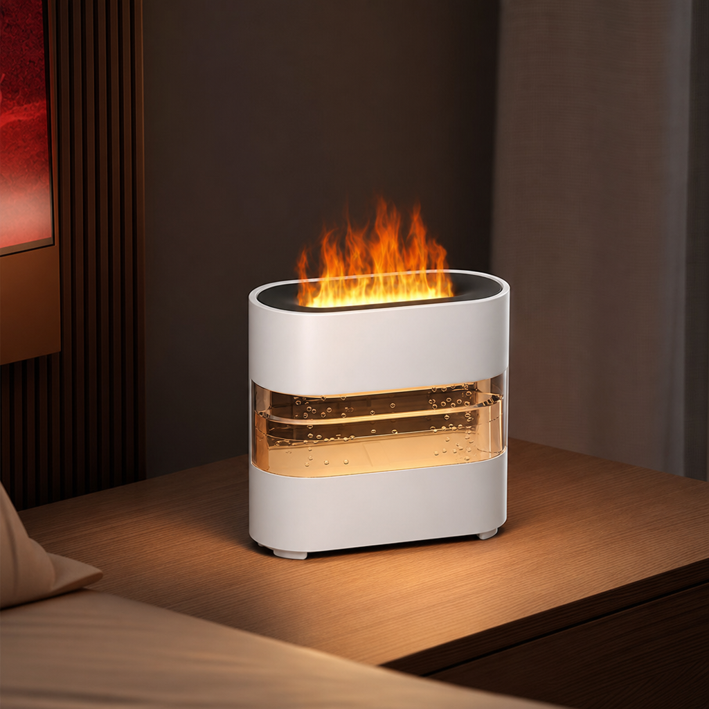 48 Pieces Desktop Flame-Effect Aroma Diffuser and Humidifier, White and Clear, 1 Unit