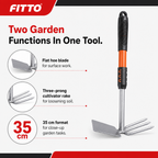 120 Pieces Dual-Head Garden Hand Tools with Flat Hoe Blade and 3-Prong Cultivator Rake, 35 cm, Silver Black Orange