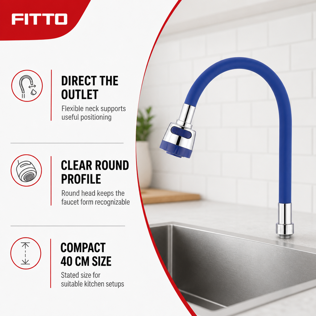 96 Pieces Flexible Kitchen Faucets Round Head, 40 cm, Blue and Chrome, 1 Piece