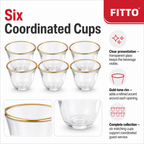 96 Pieces Clear Glass Cawa Cups with Gold-Tone Rims, Rounded Design, 6-Piece Drinkwares Set