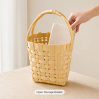 96 Pieces Handwoven Bamboo Basket with Handle, Natural Finish, 12 x 12 x 10 cm