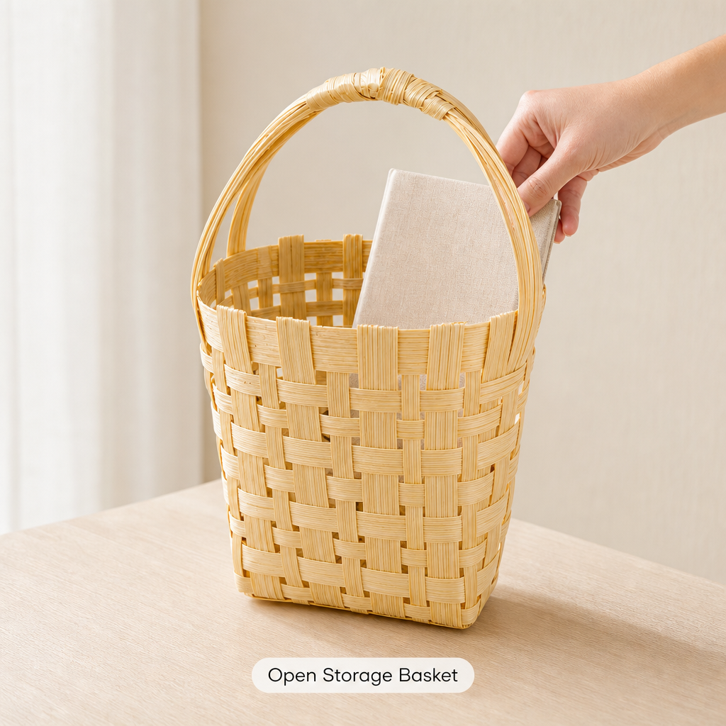 96 Pieces Handwoven Bamboo Basket with Handle, Natural Finish, 12 x 12 x 10 cm
