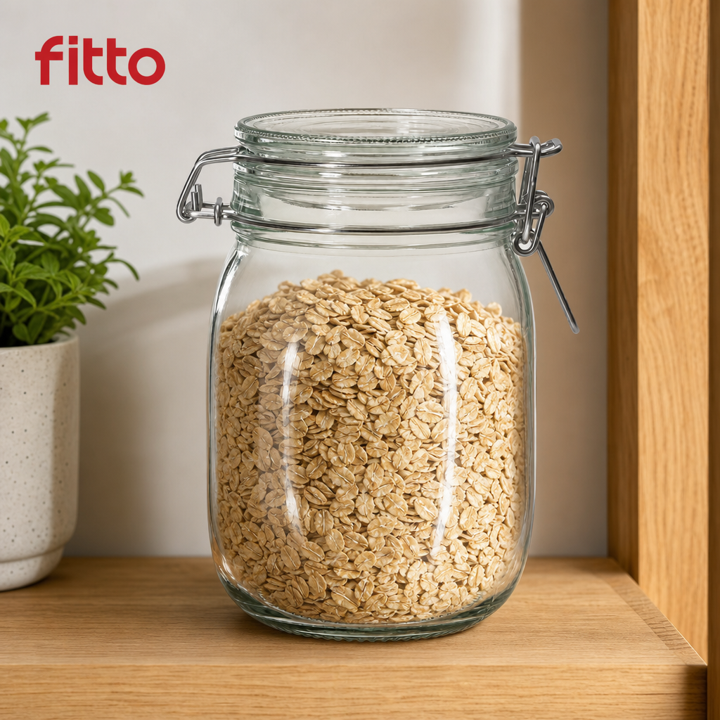 120 Pieces Glass Storage Jar with Clamp Lid, 1000 ml, Clear, 1 Piece
