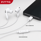 120 Pieces USB-C Wired Earphoneses with Inline Microphone, White