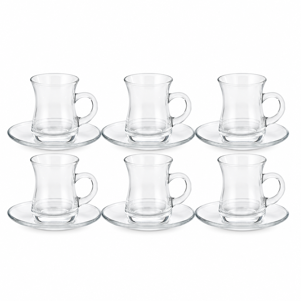 60 Pieces Clear Glass Tea Cup and Saucer Set, 12 Pieces