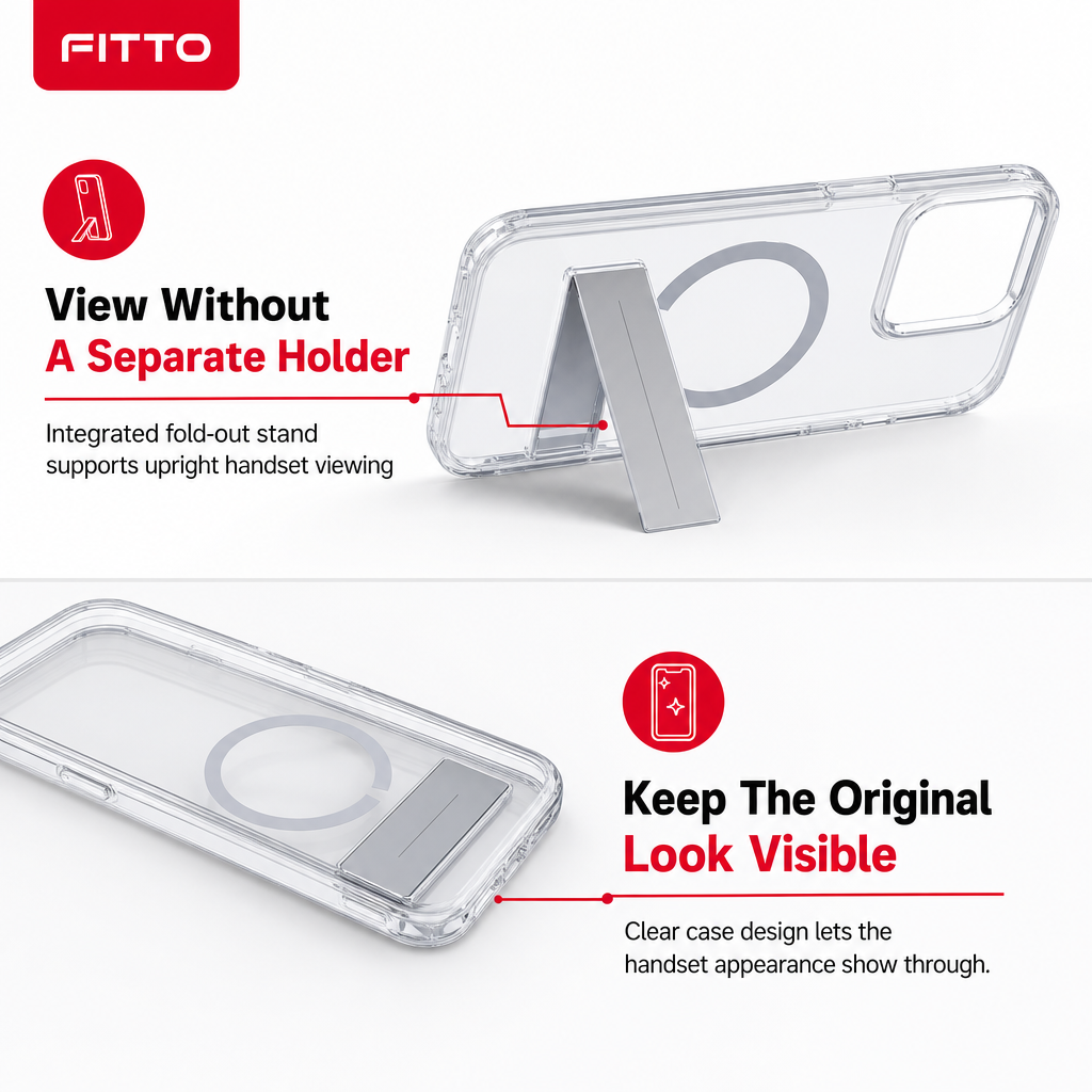 72 Pieces Clear Magnetic Phone Cases with Fold-Out Stand for 17 Pro Max Handset, Transparent Protective Cover, 1 Piece