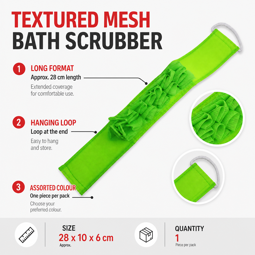 144 Pieces Mesh Bath Back Scrubber with Hanging Ring, Assorted Colour, 28 cm, 1 Piece