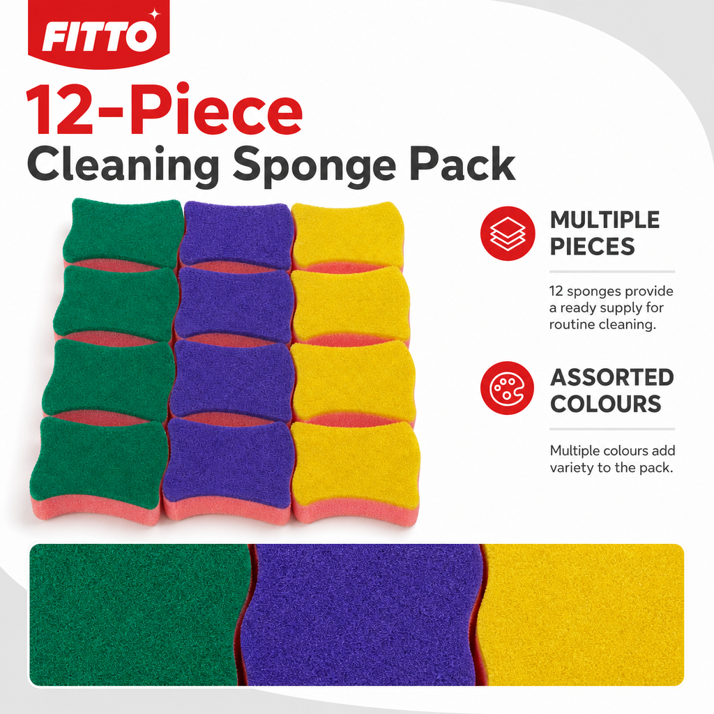 96 Pieces Cleaning Sponges, Multi-Colour Kitchen Scrubbers, Pack of 12