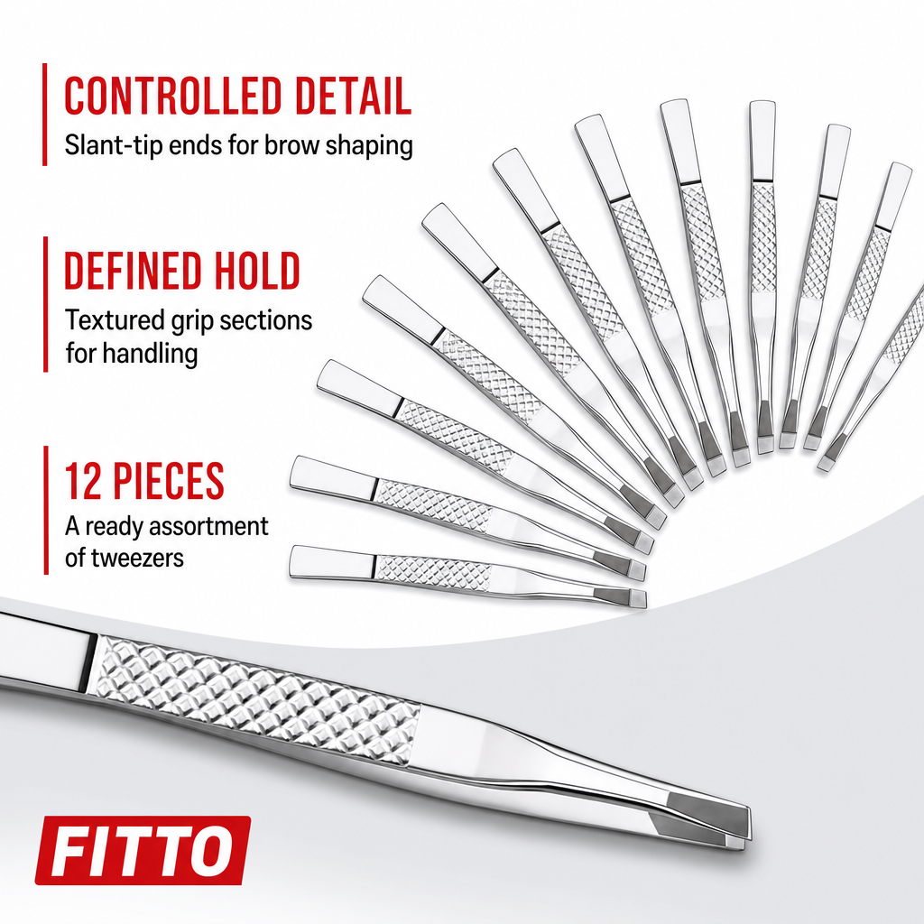 72 Pieces Precision Slant-Tip Tweezerses, 9 cm Each, Silver, 12-Piece Set