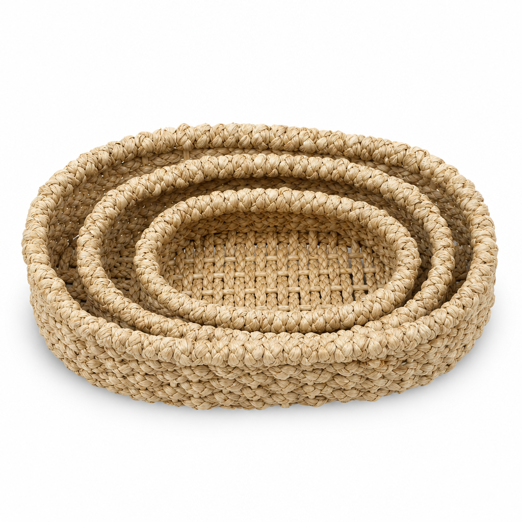 48 Pieces Oval Woven Basket Set, Natural, 3 Piece, Home Storage Organizers, 40 x 30 x 18 cm