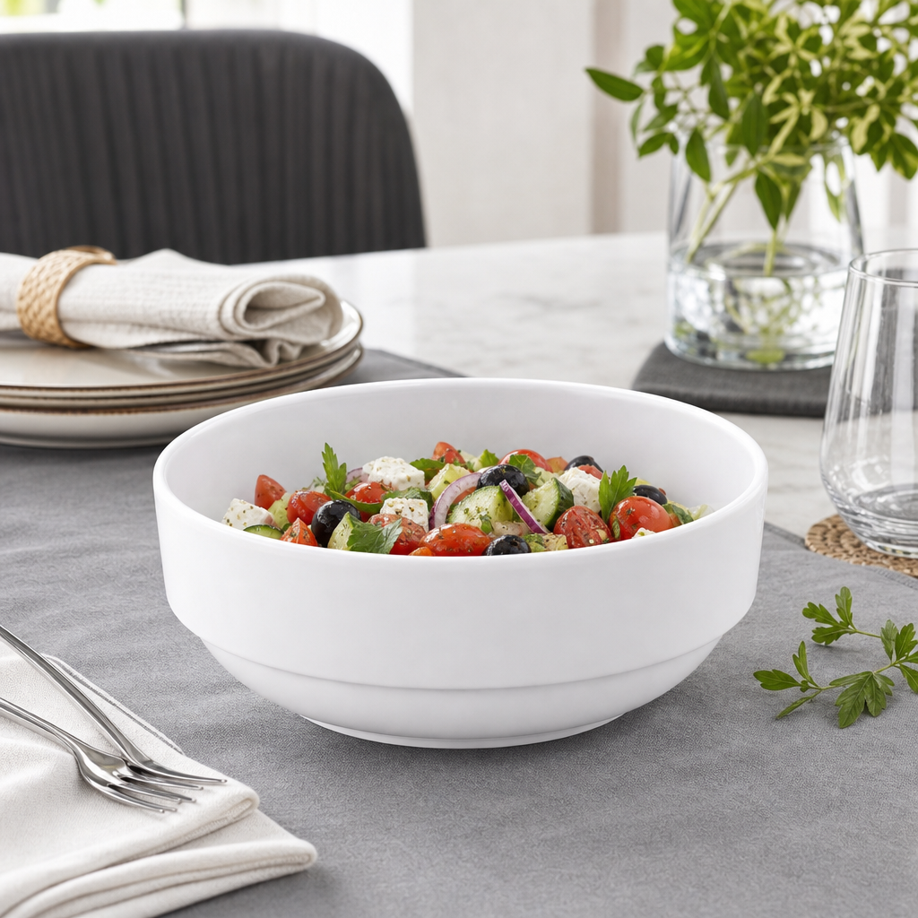 120 Pieces White Round Melamine Serving Bowl with Raised Rim, 27 x 27 x 9 cm, 1 Piece
