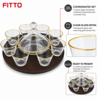 60 Pieces Clear Glass Drinkwares Set with Gold Rims and Wooden Tray, 11-Piece Beverage Serving Collection