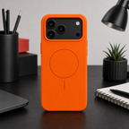 120 Pieces Silicone Magnetic Phone Cases for 17 Pro Max, Orange, Raised Camera Protection, 1 Piece