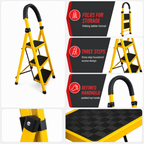 48 Pieces Folding Step Ladders, 3-Step Metal Household Ladder, Yellow, 110 x 42 cm, 1 Piece