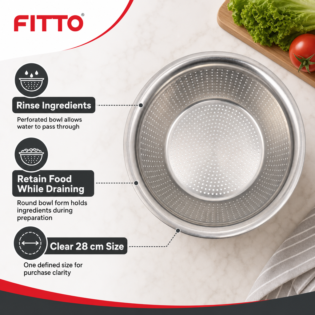 96 Pieces Silver Stainless Steel Colander Bowl, 28 cm, 1 Piece