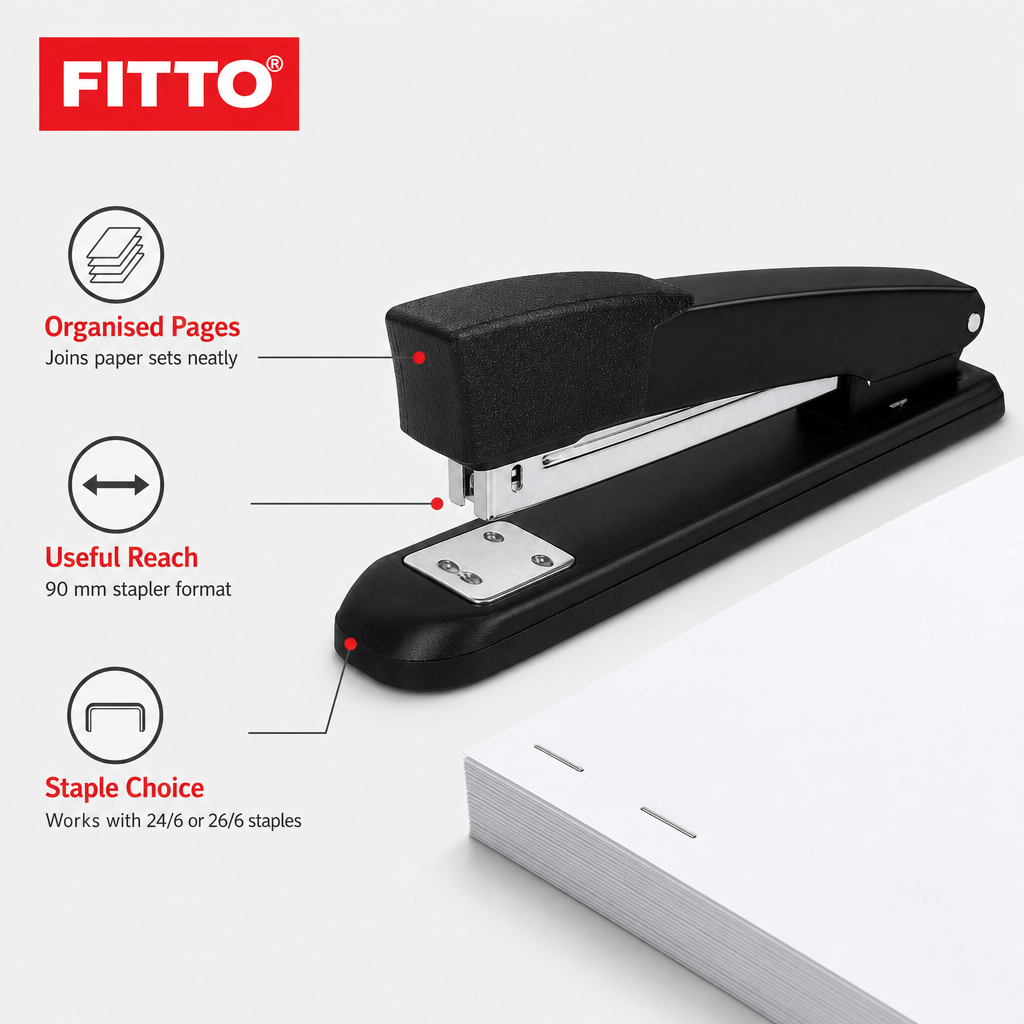 96 Pieces Black Heavy-Duty Staplers, 90 mm, 25-Sheet Capacity, for 24/6 and 26/6 Staples, 1 Piece