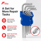 96 Pieces Ball Pointed Hex Key Set T10–T50, Blue and Silver, 9 Pieces
