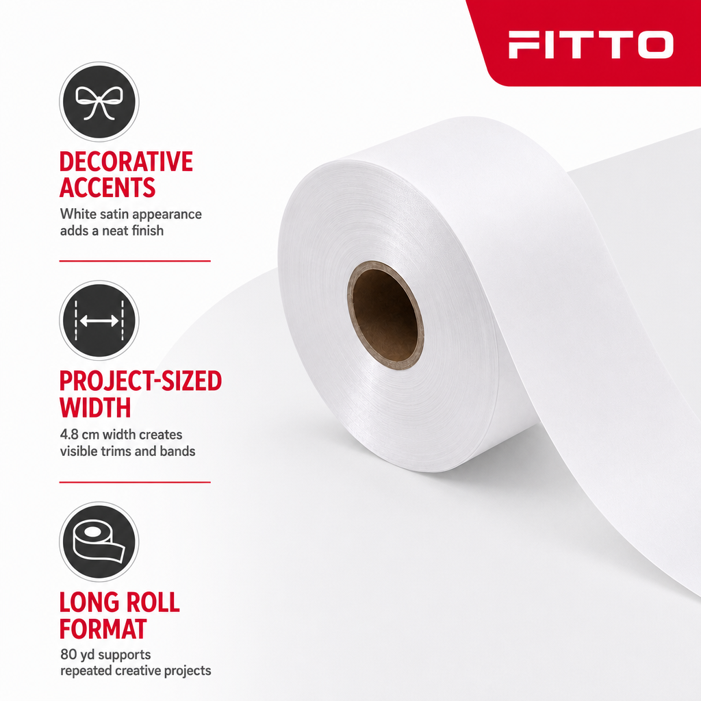 96 Pieces White Satin Plastic Ribbon Roll, 4.8 cm Wide x 80 yd, Decorative Ribbon for Crafts and Wrapping