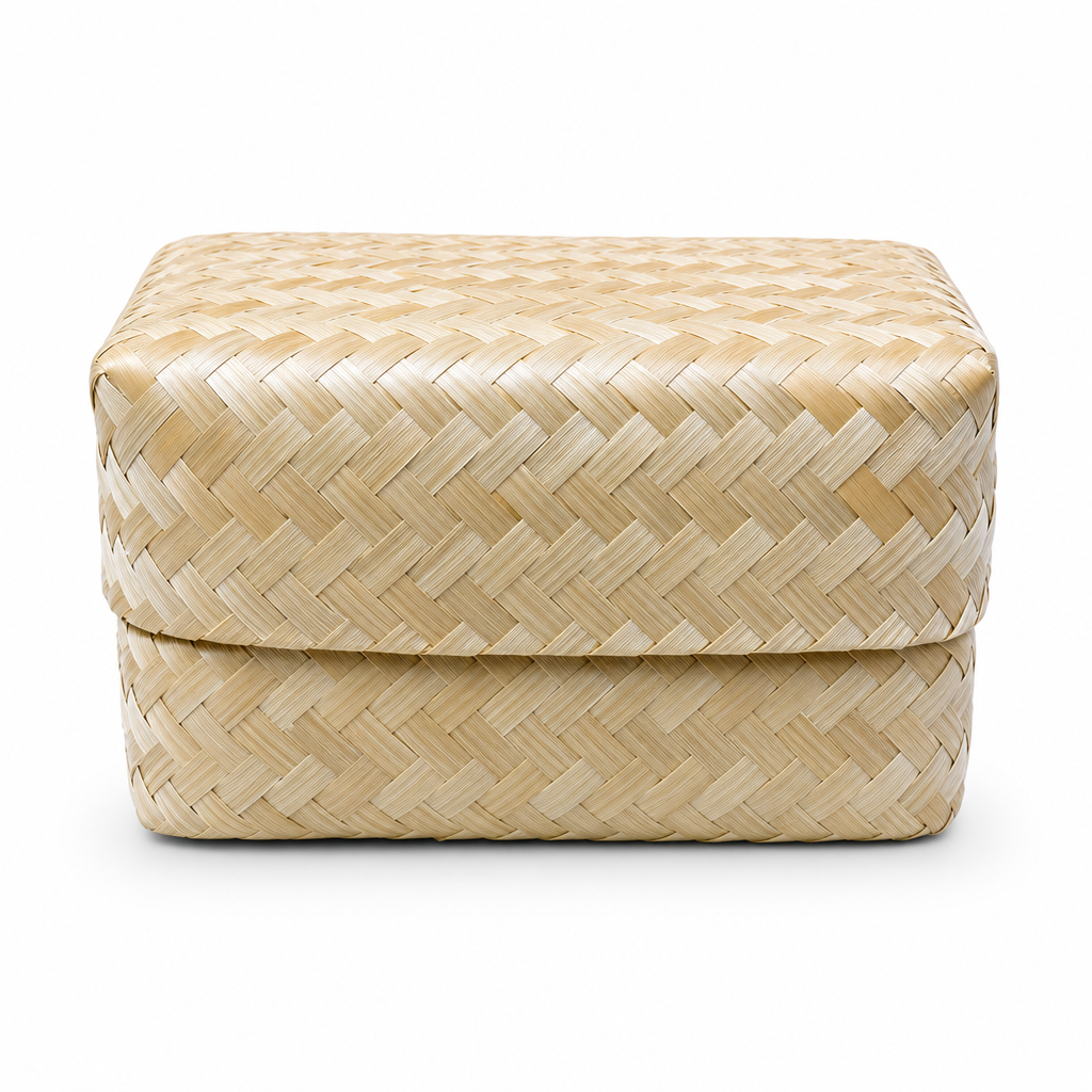 96 Pieces Handwoven Bamboo Rectangular Storage Box with Lid, Natural, 10 x 6 Inch