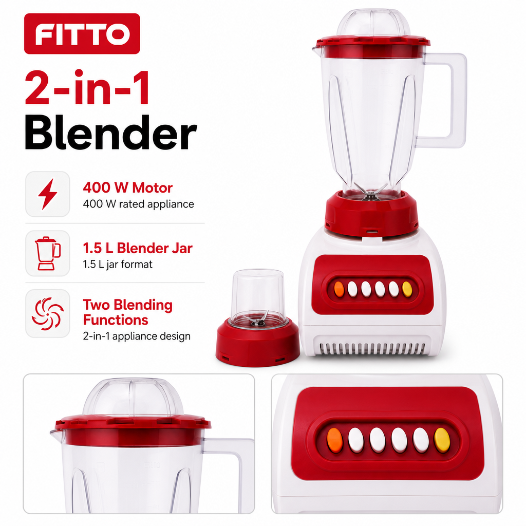 60 Pieces 2-in-1 Blenders, 400 W, 1.5 L Jar, Red, 1 Piece
