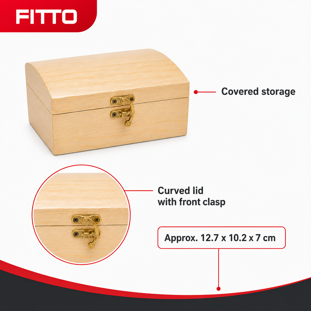 96 Pieces Wooden Storage Box with Curved Lid and Front Clasp, 5 x 4 Inch, Natural Wood