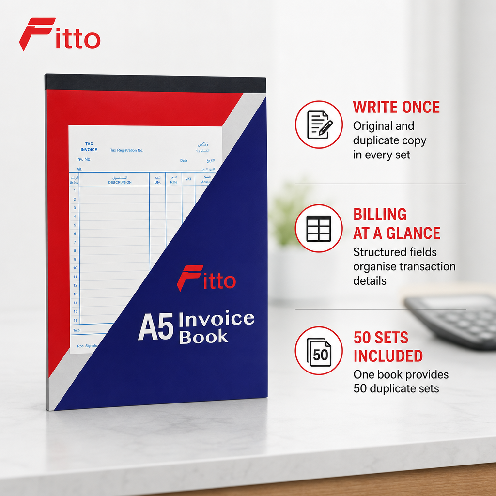 144 Pieces A5 NCR Invoice Books, 14.8 x 21 cm, 50 Duplicate Sets, 1 Piece