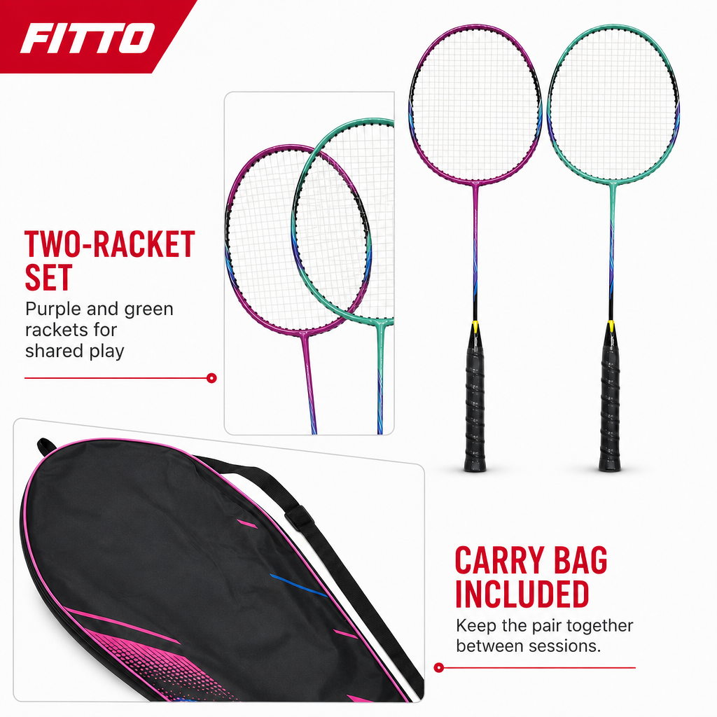 72 Pieces Badminton Racket Set with Carry Bag, 2-Piece, Purple and Green