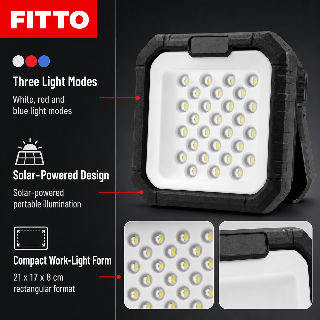 72 Pieces Solar-Powered LED Work Light with White and Red/Blue Emergency Modes, Portable Rectangular Light, 21 x 17 x 8 cm