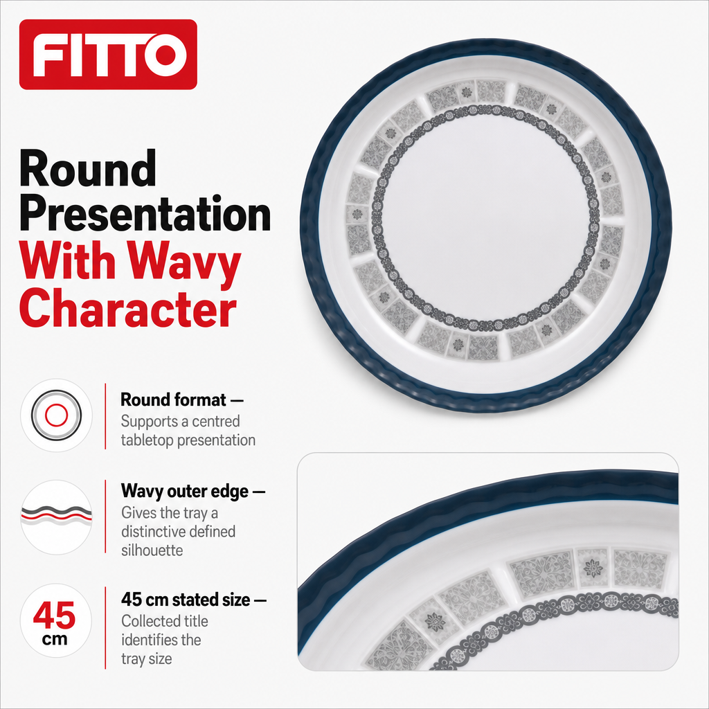 72 Pieces Melamine Round Wavy Serving Trays, 45 cm