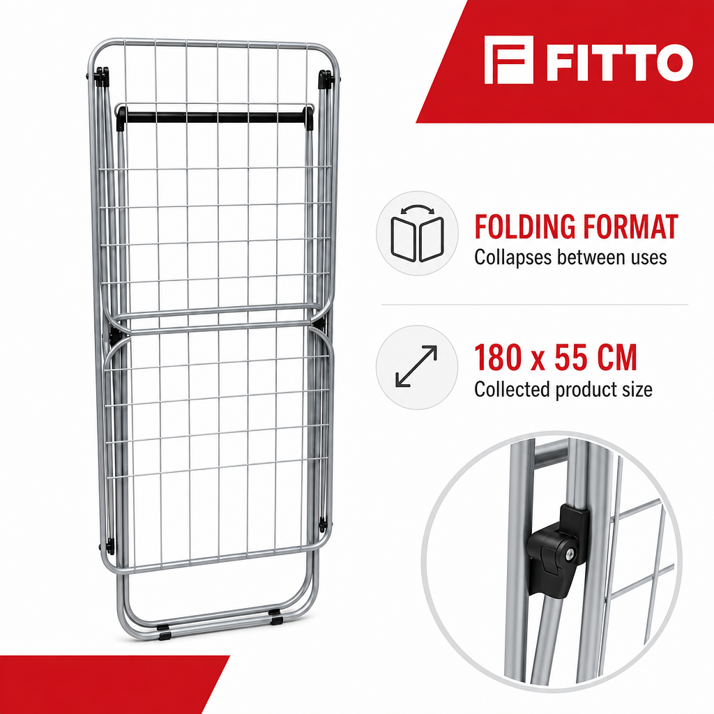 72 Pieces Folding Cloth Dryer Rack, Freestanding Laundry Airer, 180 x 55 cm, Foldable Drying Stand
