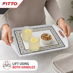 96 Pieces Rectangular Serving Trays with Dual Handles, 18 Inch, White and Grey with Yellow Accents