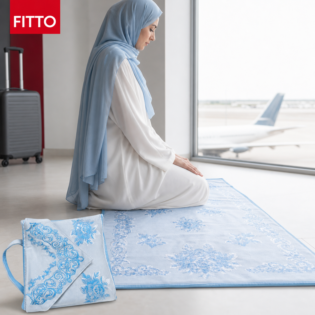 96 Pieces Prayer Mats with Carry Strap, Travel Size, Light Blue Floral Design, 1 Piece