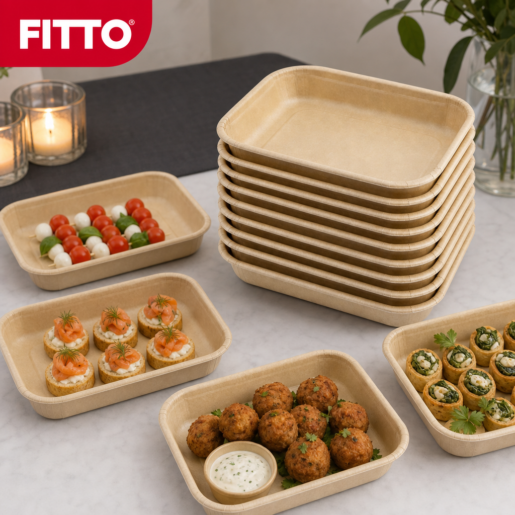 144 Pieces Disposable Rectangular Food Trays 8.5 x 7 x 3.2 cm, Beige, 10 Pieces