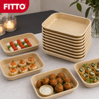 144 Pieces Disposable Rectangular Food Trays 8.5 x 7 x 3.2 cm, Beige, 10 Pieces