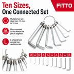 144 Pieces Hex Key Set on Ring, 1.5–10 mm Sizes, Silver, 10 Pieces