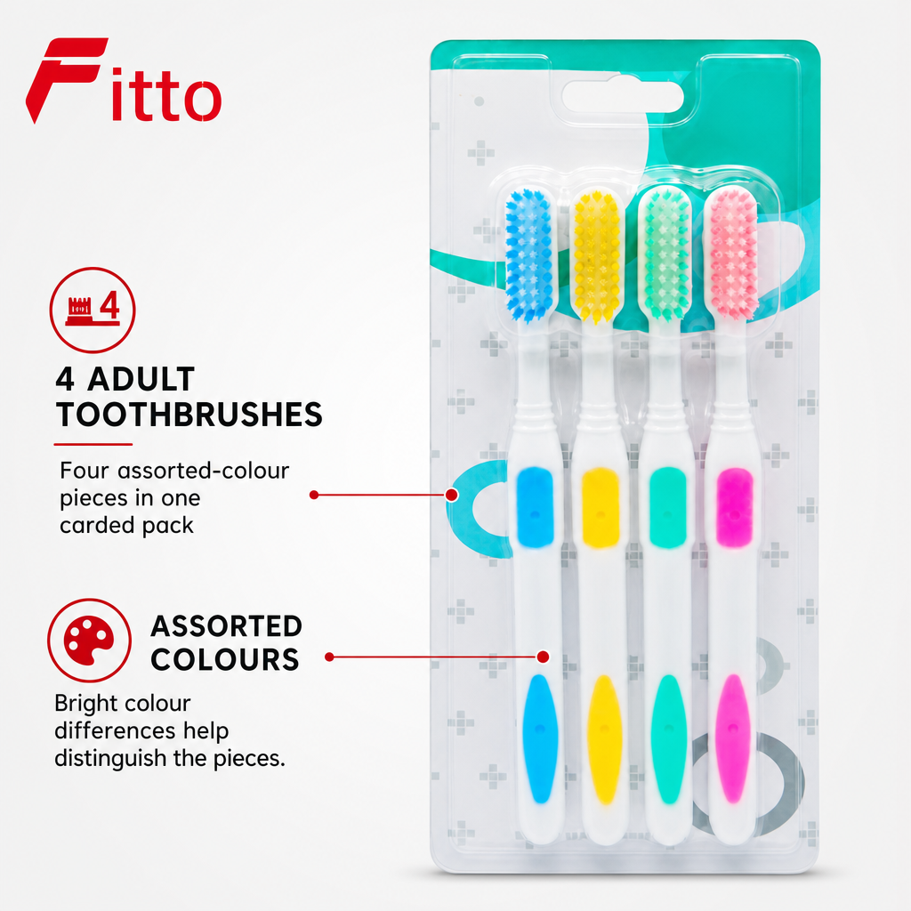 240 Pieces Adult Toothbrushes Assorted Colours, 4 Pieces