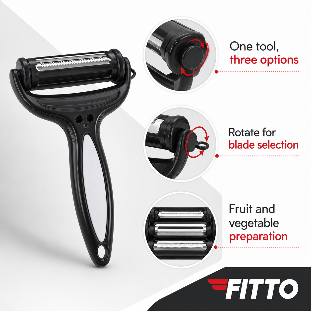 144 Pieces 3-in-1 Rotary Vegetable Peeler, Black, Three Blade Options for Fruit and Vegetable Preparation
