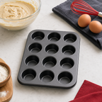 96 Pieces 12-Cup Cake Mold Carbon Steel Non-Stick Baking Pan Black 35 × 26 cm