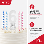 144 Pieces LED Happy Birthday Number 6 Cake Candle Set with 4 Slim Candles, 9 cm