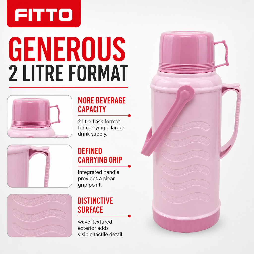 72 Pieces 2 Litre Pastel Insulated Vacuum Flask with Handle and Wave Texture, Assorted Colour, 1 Piece
