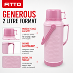 72 Pieces 2 Litre Pastel Insulated Vacuum Flask with Handle and Wave Texture, Assorted Colour, 1 Piece
