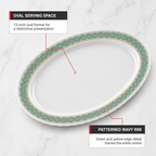 96 Pieces Melamine Wavy Oval Serving Plate, 12 Inch, White with Green and Yellow Pattern